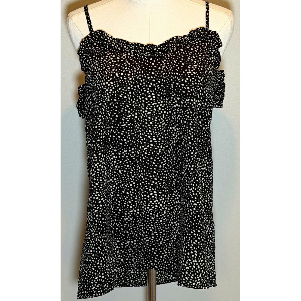 ODDI Black White Polka Dot S Ruffle Adjustable Spaghetti Strap Cami Women S NWT